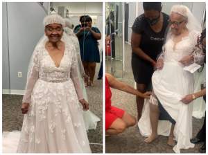 A îmbrăcat rochia de mireasă, pentru prima dată, la 94 de ani. Femeia și-a împlinit visul din tinerețe / FOTO