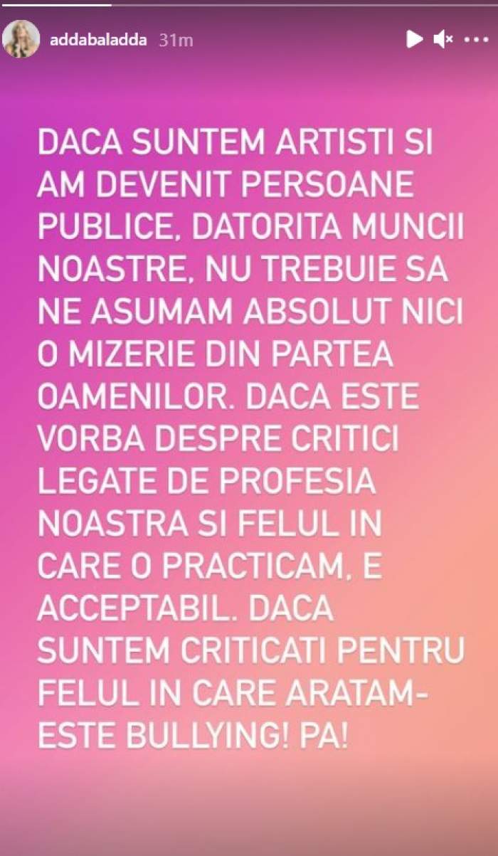 Adda le închide gura haterilor. Artista nu mai tolerează răutățile gratuite: „Nu trebuie să ne asumăm nicio mizerie”