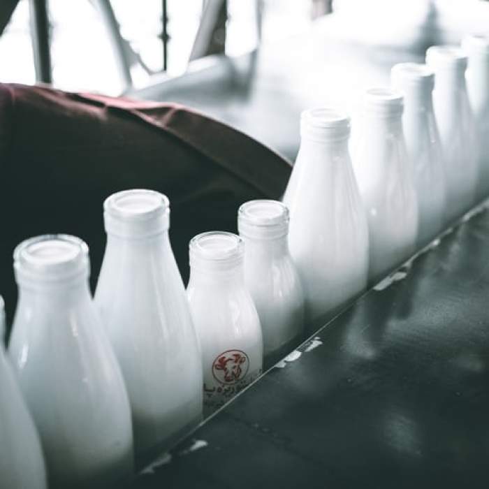 sticle cu lapte de vacă