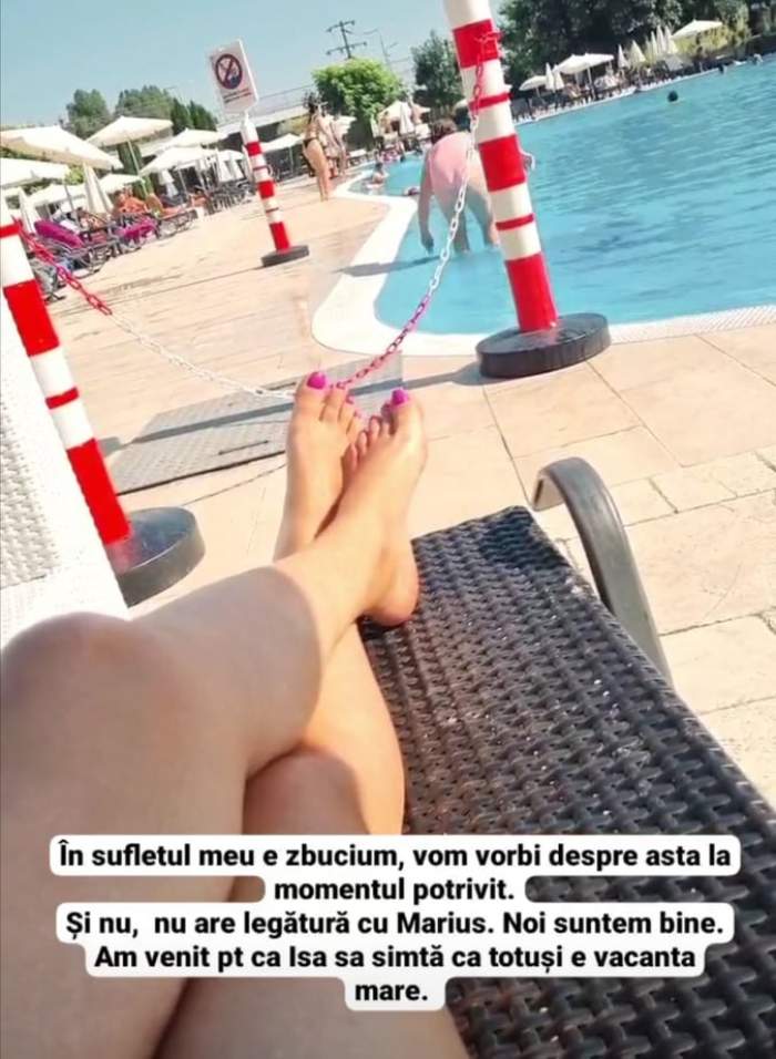 Picioarele Oanei Roman la piscină și mesajul postat de ea