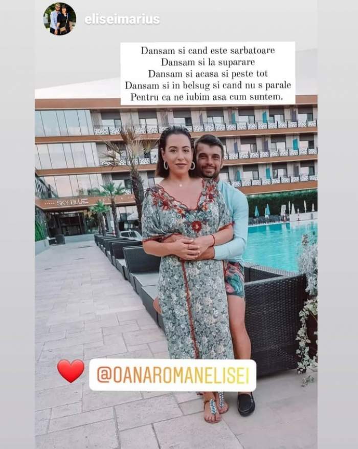 Oana Roman și Marius Elisei, îmbrățișați lângă piscină