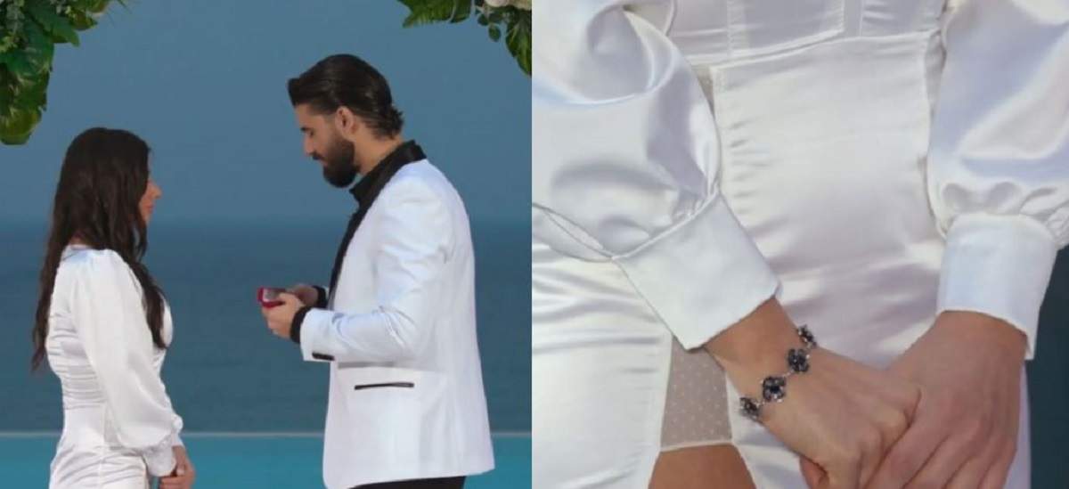 Un colaj cu Ana Bene și Andi Constantin în finala emisiunii Burlacul. Ea poartă rochie albă, iar el cămașă neagră și sacou alb. În stânga el ține în mână o cutie roșie, iar în dreapta ea poartă brățara argintie de la el pe mână.