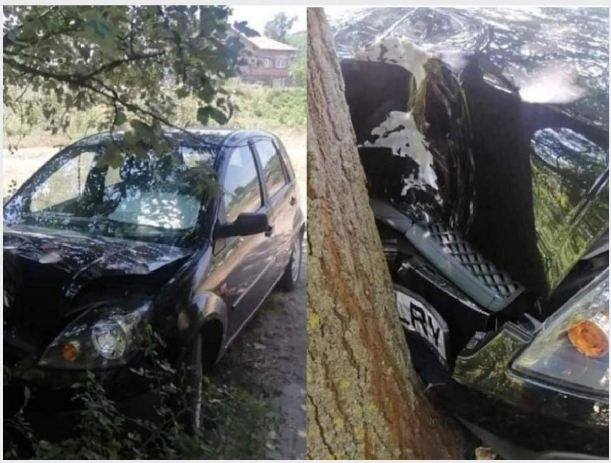 Un tânăr a intrat într-un copac cu o mașină furată, în Craiova. Proprietara își uitase cheile în autoturism / FOTO