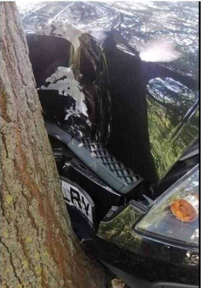 Un tânăr a intrat într-un copac cu o mașină furată, în Craiova. Proprietara își uitase cheile în autoturism / FOTO