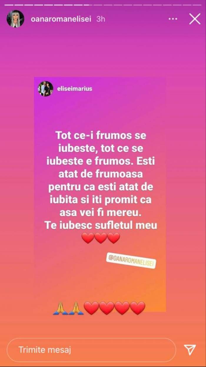 Marius Elisei i-a făcut Oanei Roman o declarație de iubire pe Instagram.