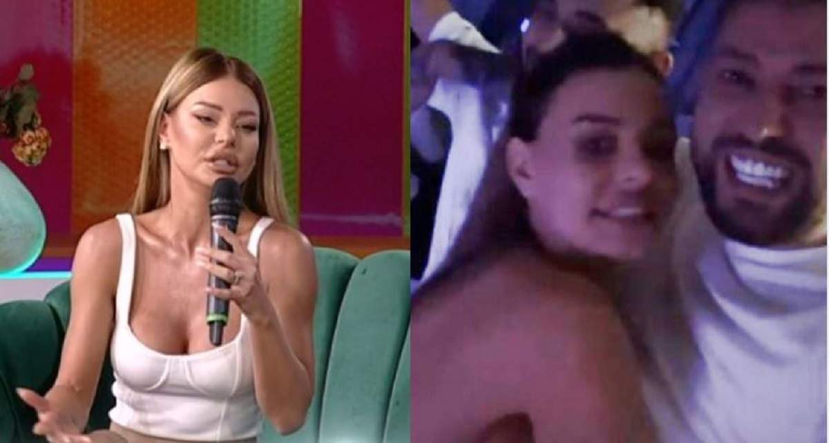 În stânga Ana Maria Mocanu se află la Star Matinal, poartă maiou alb și vorbește la microfon, iar în dreapta e în brațele lui Rareș Ciortan, în club.