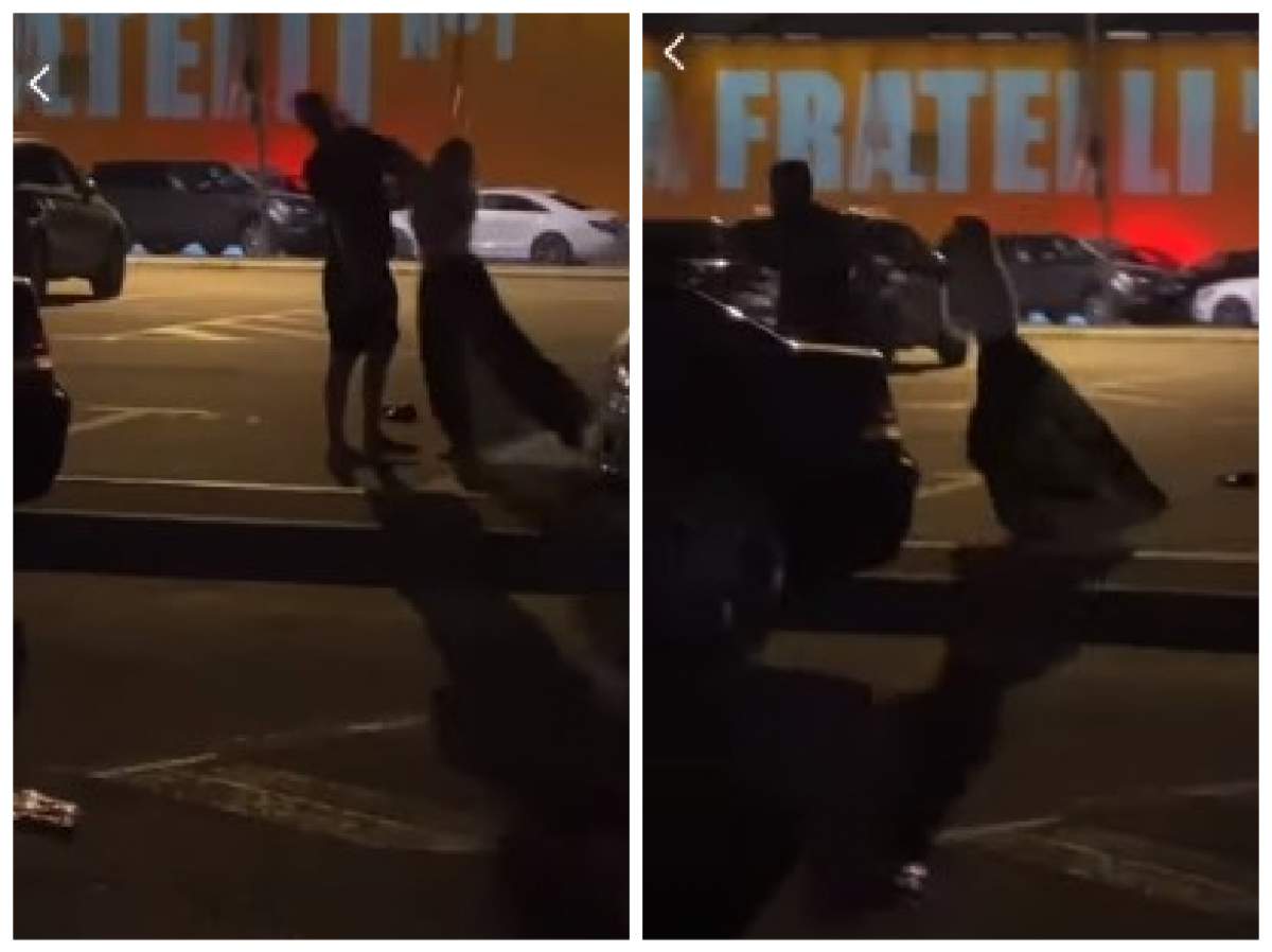 capturi din filmarea în care femeia își bate iubitul în fața clubuui din mamaia