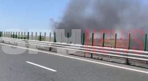 O mașină a luat foc pe Autostrada Soarelui. Nimic nu a mai rămas din autoturismul ce se îndrepta spre București / VIDEO