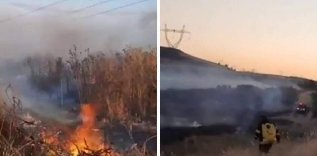Incendiu de vegetație în apropiere de Drobeta Turnu-Severin. Flăcările s-au extins rapid, iar zeci de hectare au fost mistuite