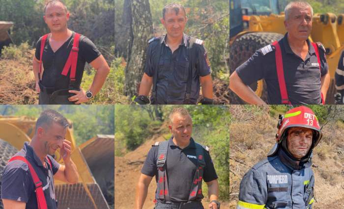 Ei sunt șase dintre pompierii români care s-au oferit voluntari pentru a merge să stingă incendiile din Grecia. Alături de aceștia se mai află alți 102 de eroi / FOTO