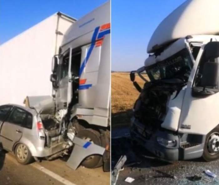 Accident de proporții la ieşirea din Balş! Patru camioane şi un autoturism au fost strivite / FOTO