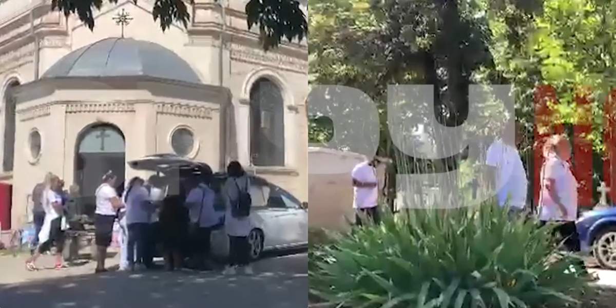 Toți oamenii prezenți la priveghiul lui Petrică Cercel au venit îmbrăcați în alb. Mașina funerară care l-a adus la cimitir are aceeași culoare / VIDEO