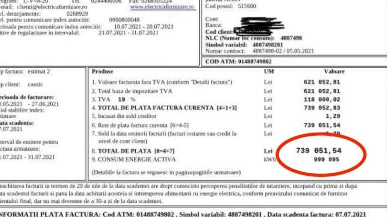 factura de 739.000 de lei