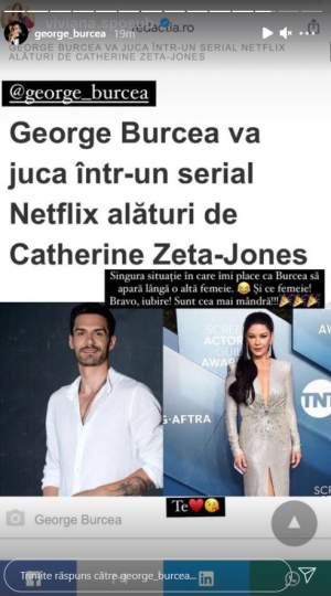 George Burcea va juca alături de Catherine Zeta-Jones într-un serial Netflix. Cum l-a felicitat Viviana Sposub: „Bravo, iubire!”