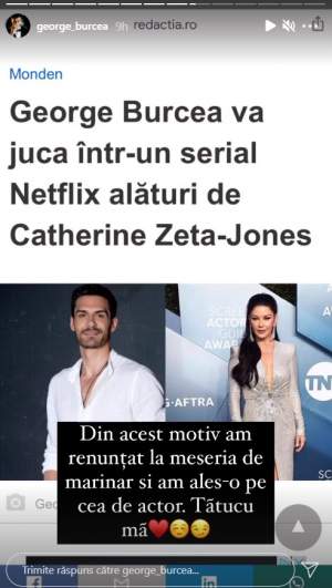 George Burcea va juca alături de Catherine Zeta-Jones într-un serial Netflix. Cum l-a felicitat Viviana Sposub: „Bravo, iubire!”