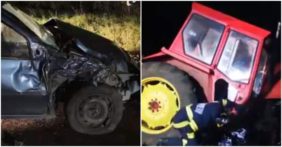 Tractor rupt în două, în urma impactului cu un autoturism. Trei persoane au ajuns de urgență la spital