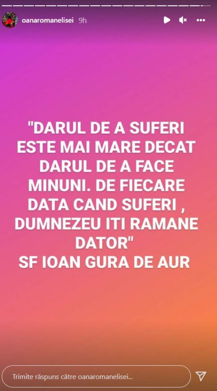 Reacția Oanei Roman după declarația controversată a lui Marius Elisei. Ce se întâmplă între cei doi: „Darul de a suferi ...”