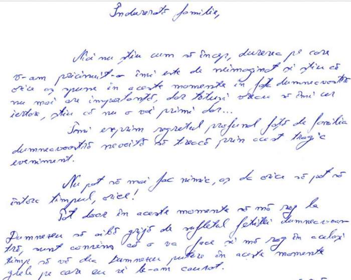 Scrisoarea trimisă de catre agentul de Poliție care a accident-o mortal pe Raisa către familia copilei. Ce le-a transmis: "Nu pot să mai fac nimic" / FOTO