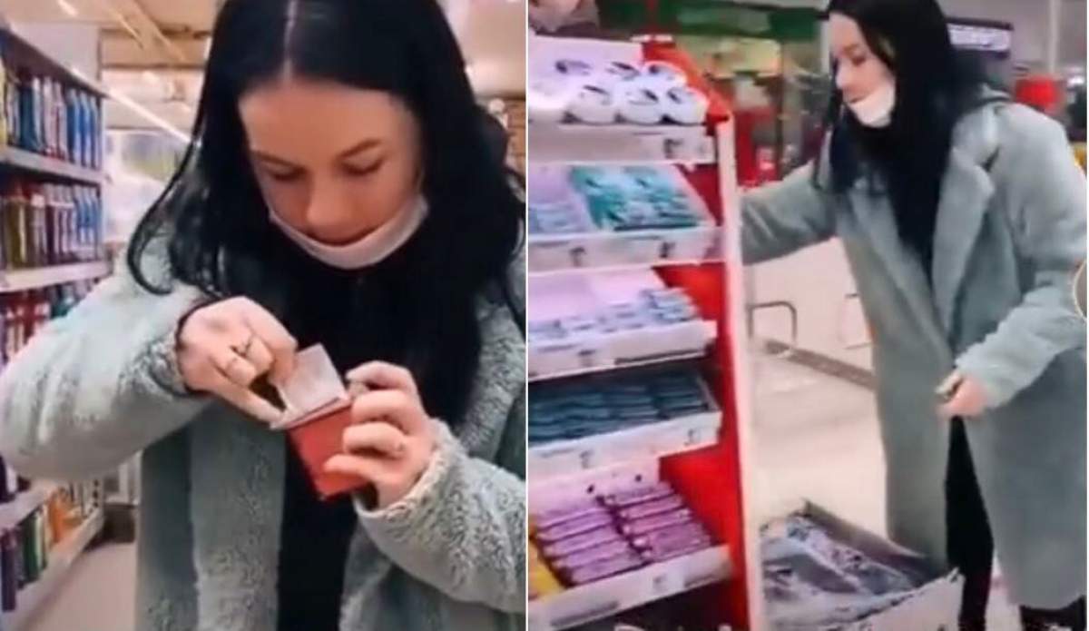 O tânără a fost filmată în timp ce înțepa prezervativele dintr-un supermarket, după care le punea înapoi pe raft