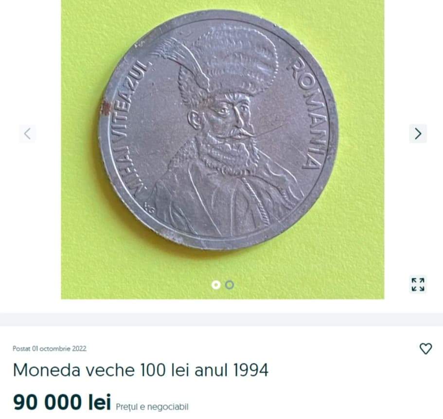 Moneda de 100 de lei care se vinde cu o sumă fabuloasă pe OLX. Dacă o ai acasă, te îmbogățești!