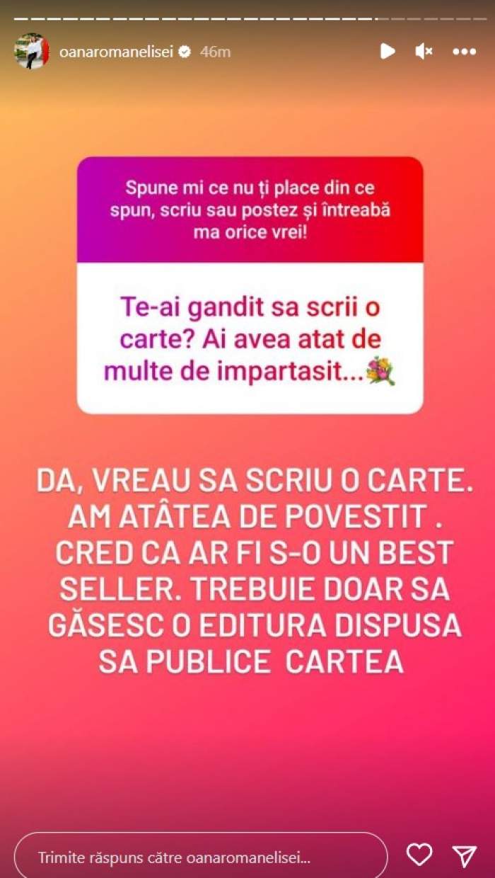 Oana Roman vrea să scrie o carte. Ce își dorește vedeta să împărtășească: „Cred că ar fi un bestseller”