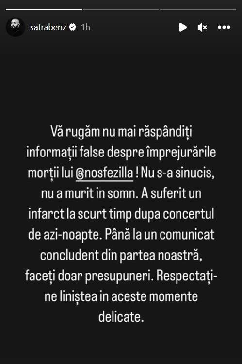 S-a aflat cauza morții lui Nosfe. Chiar Șatra Benz a făcut anunțul oficial: ”Respectați-ne liniștea...”