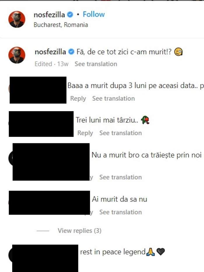 Coincidență stranie?! Ce mesaj transmitea Nosfe, cu fix trei luni înainte de a se stinge din viață