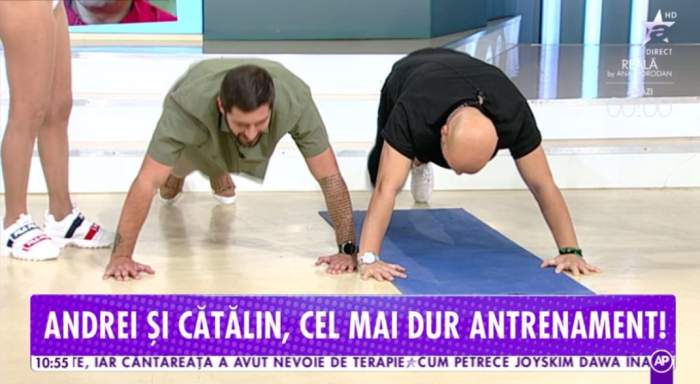 Antrenoarea vedetelor îi scoate pe Andrei Ștefănescu și Cătălin Cazacu la antrenament. Cei doi prezentatori sunt puși la încercare: "Uite ce burtică suplă ai" / VIDEO
