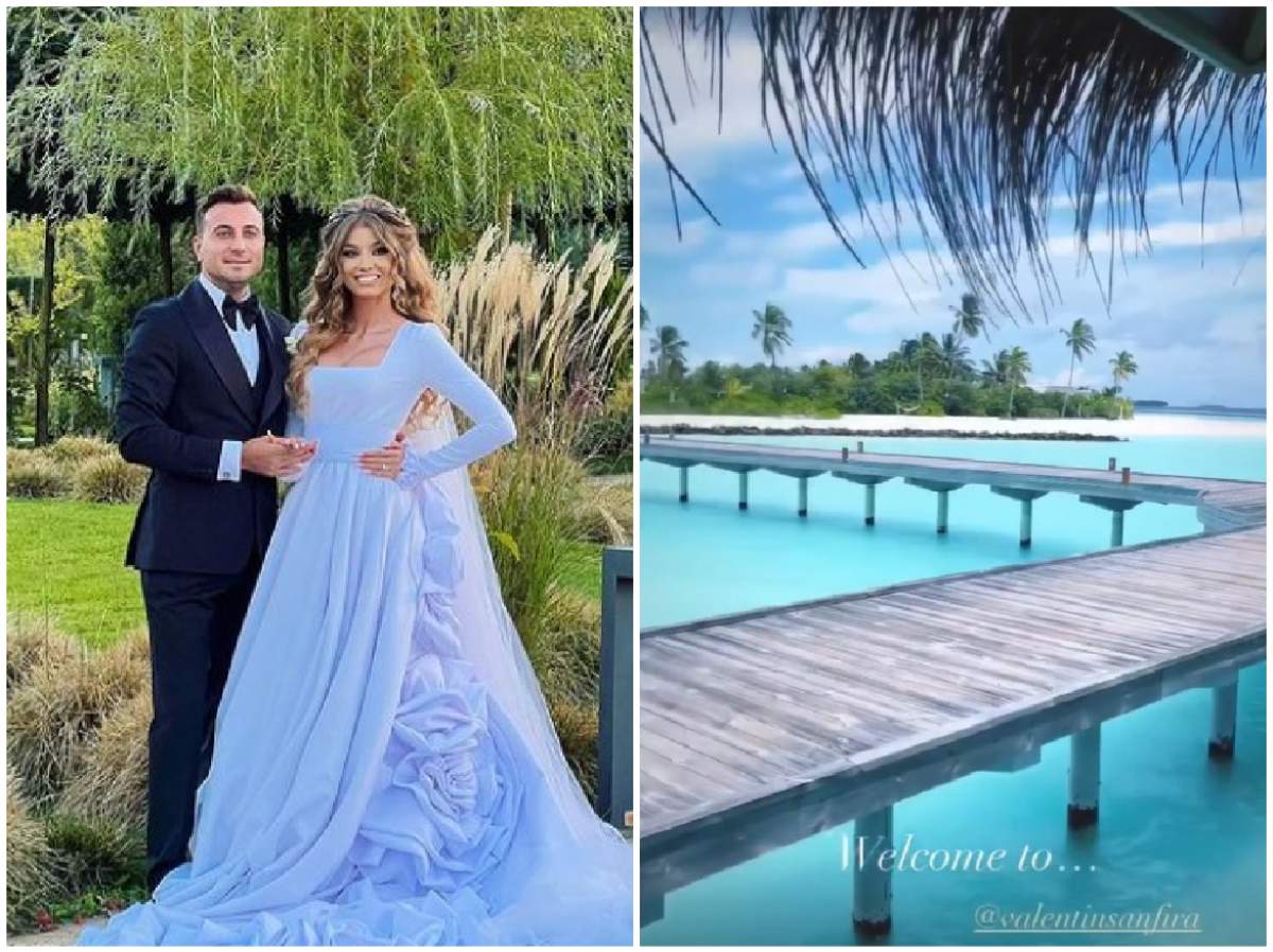 Colaj cu Valentin Sanfira și Codruța din ziua nunții și imagine din Maldive
