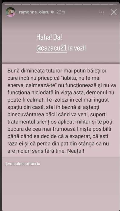 Ramona Olaru, “avertisment” pentru Cătălin Cazacu: “Demonul nu poate fi calmat”. Ce mesaj a postat asistenta TV / FOTO