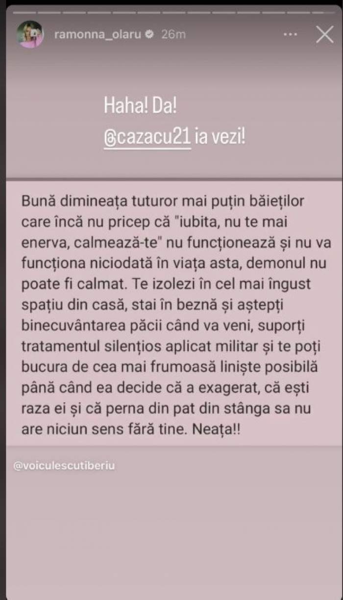 Ramona Olaru, “avertisment” pentru Cătălin Cazacu: “Demonul nu poate fi calmat”. Ce mesaj a postat asistenta TV / FOTO