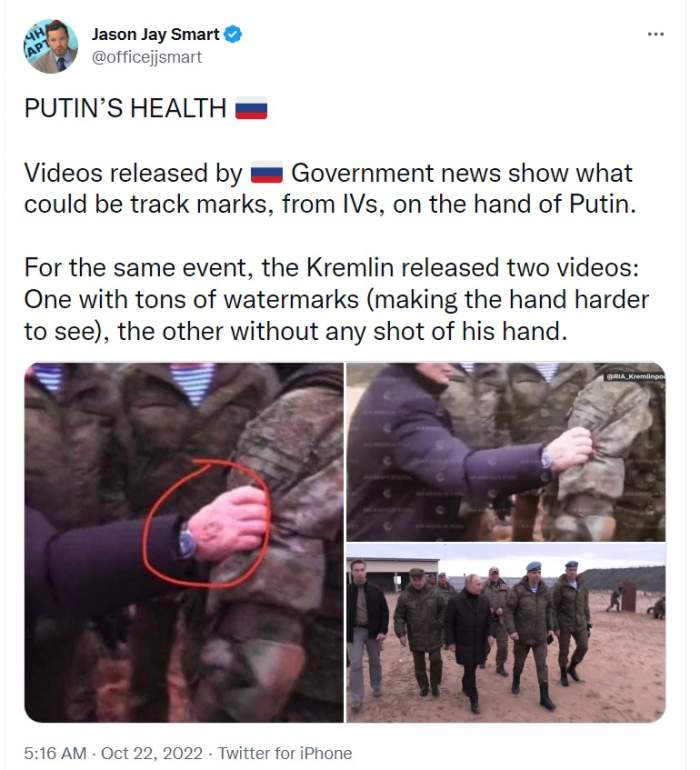 Imaginile care arată că Vladimir Putin ar avea cancer. Președintele Rusiei, surprins cu rană misterioasă pe mâna: „Nu vrea să schimbe istoria, ci să o încheie” / FOTO