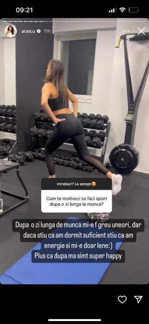 Ce o motivează pe Andreea Raicu să facă sport după o zi lungă de muncă: "Când pleci foarte târziu de la birou..." / VIDEO