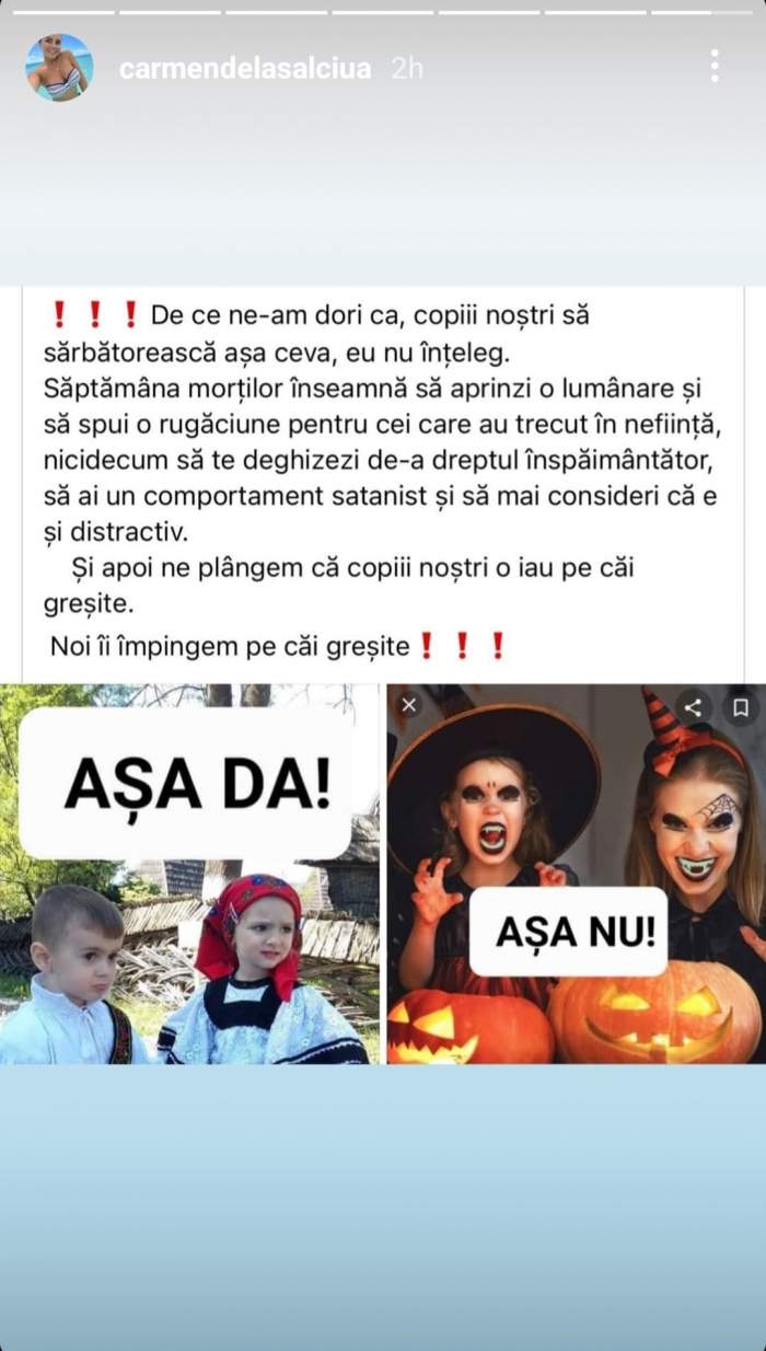 Carmen de la Sălciua, revoltată din cauza sărbătorii de Halloween. Ce a publicat artista pe rețelele de socializare: ”Eu nu înțeleg” / FOTO