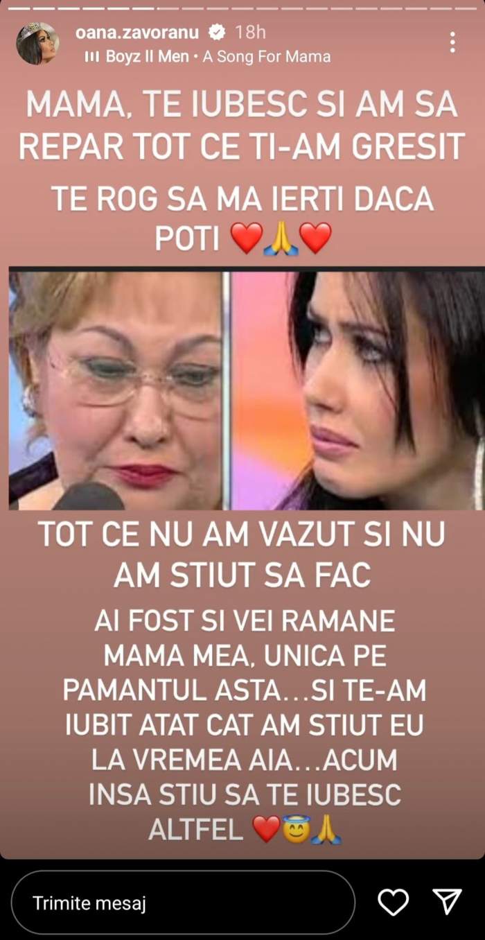 Ce mesaj dureros a transmis Oana Zăvoranu pentru regretata sa mamă, Mărioara: „Te rog să mă ierți” / FOTO