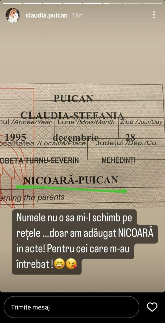 Claudia Puican nu vrea să-și schimbe numele pe rețelele de socializare, după nunta cu Armin Nicoară: „Doar am adăugat...” / FOTO