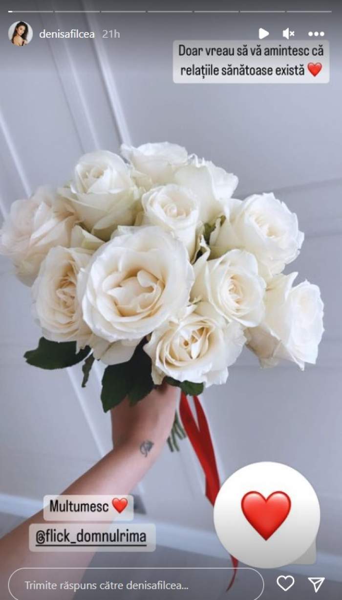 Denisa Filcea, recunoscătoare pentru căsnicia ei cu Flick. Ce mesaj a transmis după ce soțul ei i-a adus flori: „Relațiile sănătoase există”