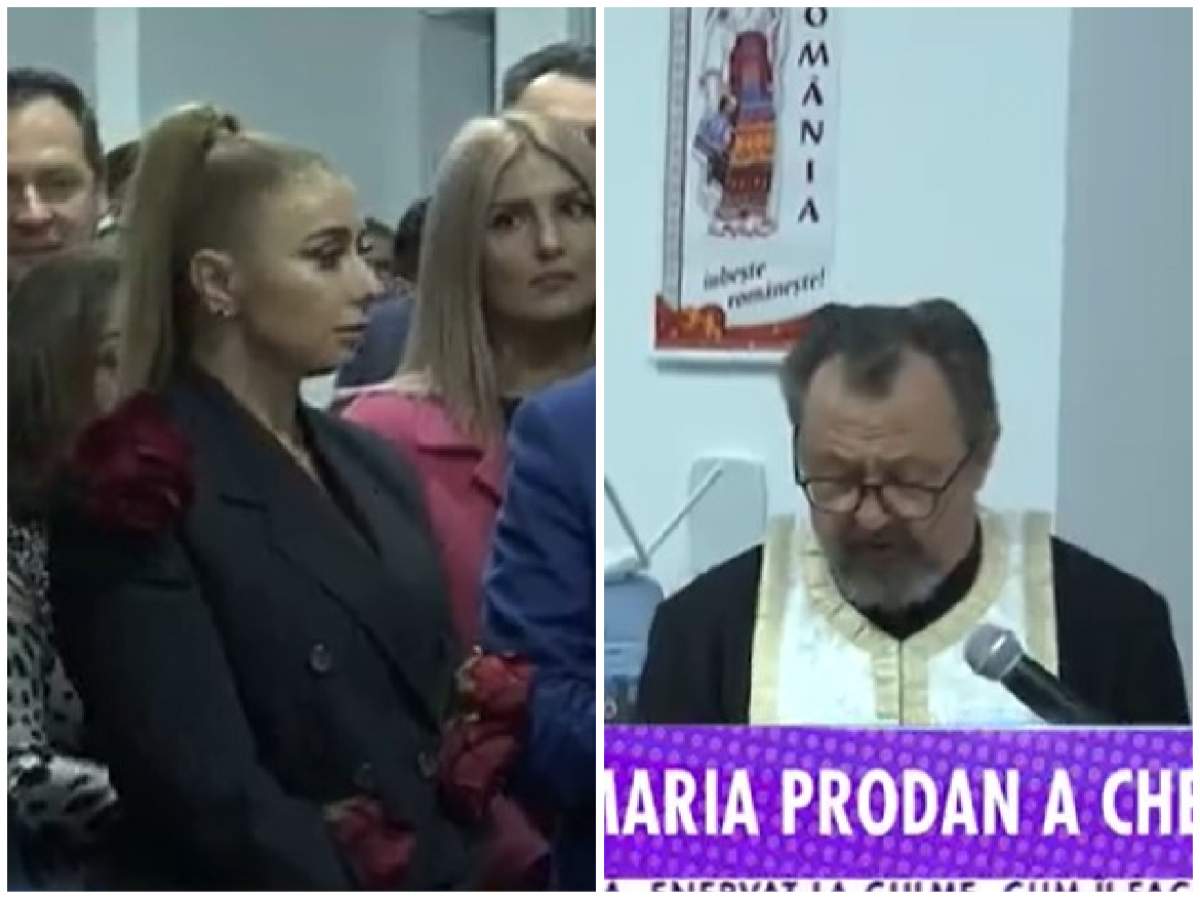 Colaj cu Anamaria Prodan și preotul în birou