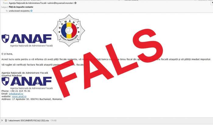 Zeci de mesaje false în numele ANAF. Specialiștii sfătuiesc românii să nu deschidă aceste documente