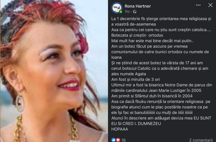 Rona Hartner, deranjată de schimbările făcute de Facebook! Vedeta de la Te cunosc de Undeva a luat atitudine: ”Am adăugat...”