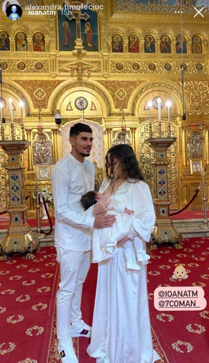 Fotbalistul Florinel Coman și soția lui, Ioana, și-au botezat fetița. Imagini de la marele eveniment / FOTO