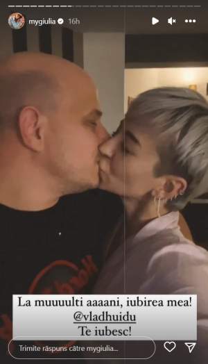 Giulia Anghelescu, sărut pasional cu soțul, de ziua lui de naștere. Ce urare i-a transmis artista lui Vlad Huidu: „Iubirea mea!” / VIDEO