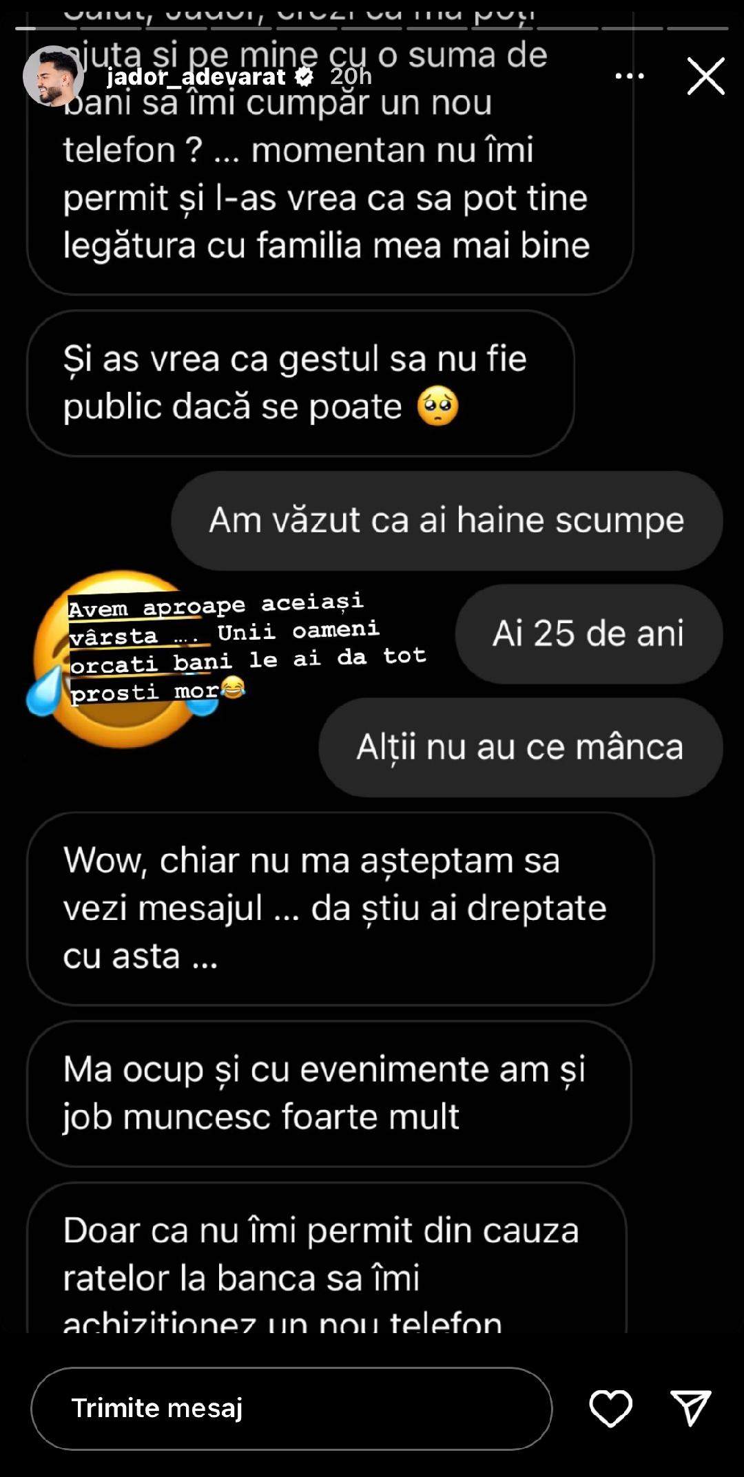 Cum a reacționat Jador după ce un urmăritor i-a cerut bani pe internet: "Avem aproape aceeași vârstă"