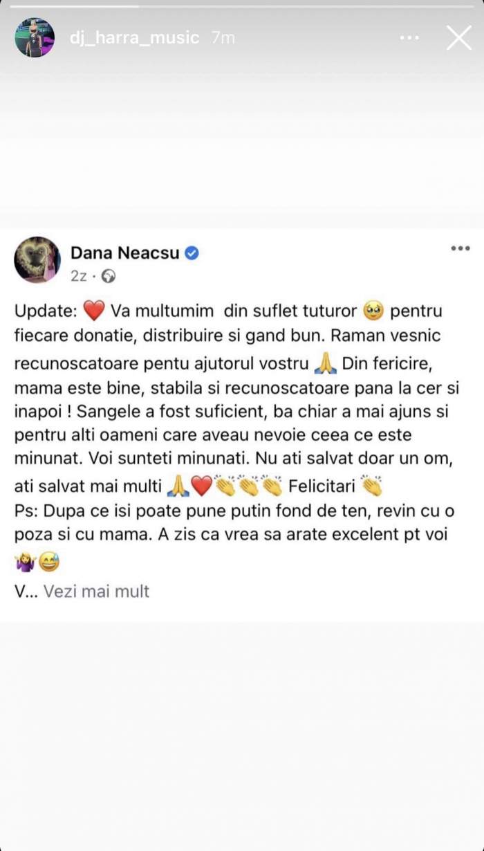 Mama lui DJ Harra și-a revenit. Artista le-a mulțumit celor care au ajutat-o: “Sângele a fost suficient” / FOTO