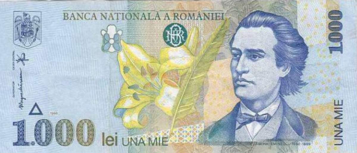 Bancnota de 1000 de lei cu Mihai Eminescu, scoasă la licitație. Cu cât se vinde în prezent