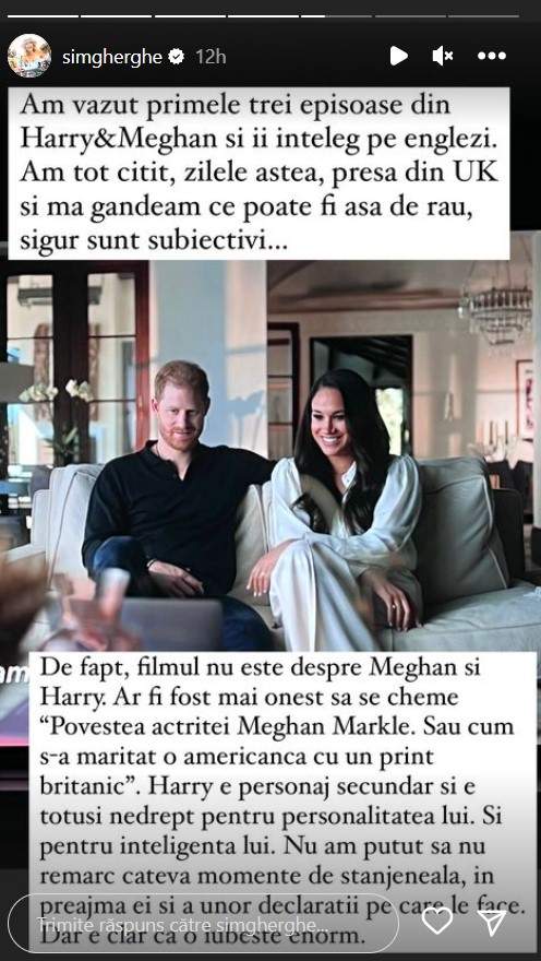 Meghan Markle n-a câștigat simpatia Simonei Gherghe cu dezvăluirile din documentarul momentului. Reacția dură a prezentatoarei: „Și-a ratat misiunea”