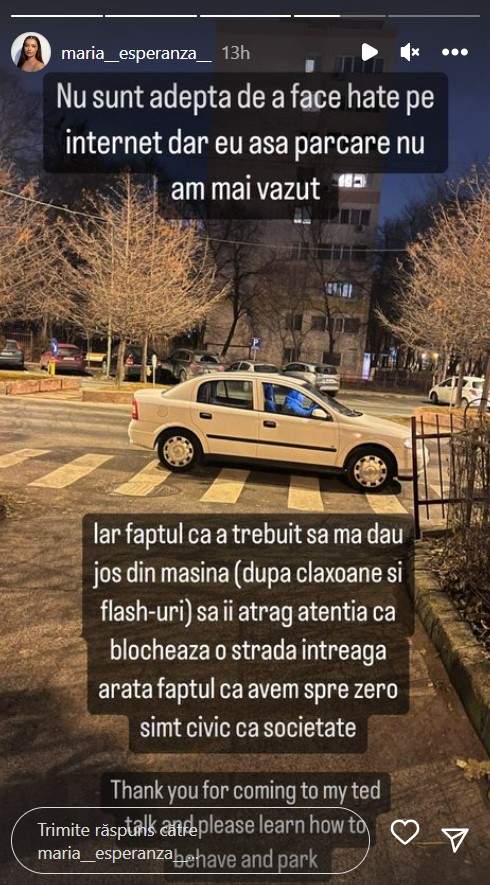 Maria Speranța a răbufnit! Fiica Adrianei Trandafir, reacție dură după un incident neplăcut în trafic: „Învățați cum să vă comportați”