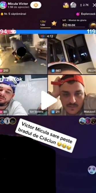 Victoraș Micula, ipostază jenantă live, pe TikTok. A sărit în brad și a lăsat la vedere mai mult decât trebuia / VIDEO