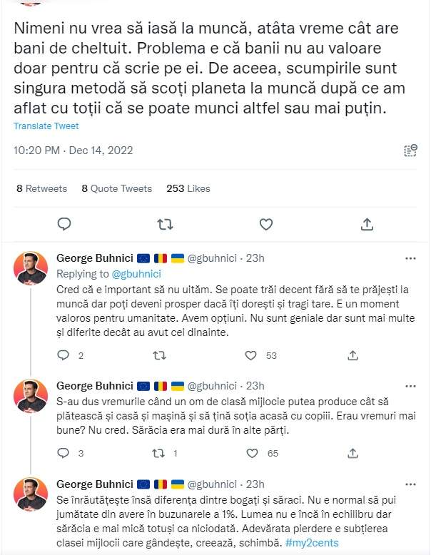 George Buhnici, o nouă declarație controversată: ”Scumpirile, singura metodă să scoți oamenii la muncă...” Comentariile acide nu au întârziat să apară 