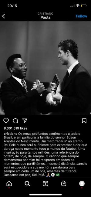 Cristiano Ronaldo, mesaj dureros după moartea fotbalistului Pele. Ce a transmis celebrul sportiv: „Toate momentele pe care le-am împărtășit...” / FOTO